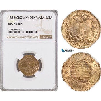 A5/221 Denmark, Frederik VII, 1 Skilling Rigsmønt 1856 Crown, Copenhagen Mint, H 16B, NGC MS64RB (Slab error, not Crown mm.)