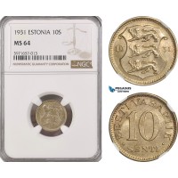 A5/273 Estonia, 10 Senti 1931, KM# 12, NGC MS64