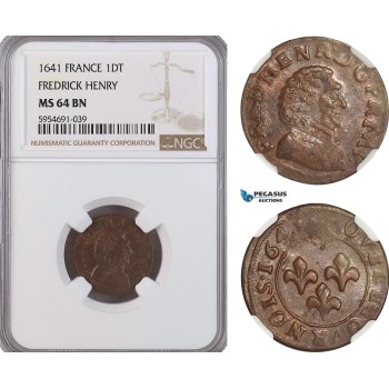 A5/293 France, Frederick Henry, Double Tournois 1641, CGKL# 778, NGC MS64BN, Top Pop (Single finest graded!)