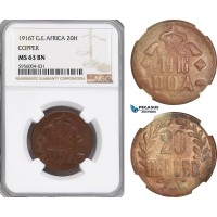 A5/426 German East Africa (DOA) 20 Heller 1916 T, Tabora Mint, Copper, KM# 15, NGC MS63BN