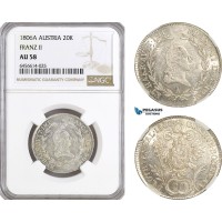 AG899, Austria, Franz II, 20 Kreuzer 1806­ A, Vienna Mint, Silver, KM# 2140, NGC AU58
