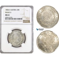 AG900, Austria, Franz II, 20 Kreuzer 1806­ A, Vienna Mint, Silver, KM# 2140, NGC MS61