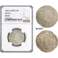 AG902, Austria, Franz II, 20 Kreuzer 1806­ C, Prague Mint, Silver, KM# 2140, NGC AU55
