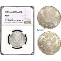AG911, Austria, Franz II, 20 Kreuzer 1809­ A, Vienna Mint, Silver, KM# 2141, NGC MS61
