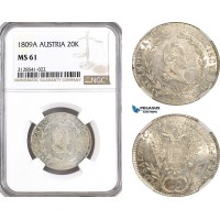 AG912, Austria, Franz II, 20 Kreuzer 1809­ A, Vienna Mint, Silver, KM# 2141, NGC MS61