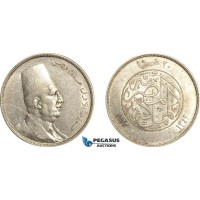 A6/93, Egypt, Fuad, 20 Piastres AH1341//1923, Silver, KM# 338, Cleaned EF with much remaining luster!