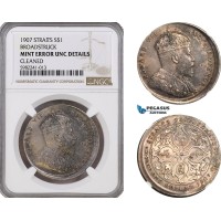 A6/471, Straits Settlements, Edward VII, Possibly undocumented Pattern 1 Dollar 1907, Bombay Mint, Silver, KM# 26, Struck out of collar