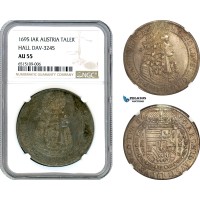 A7/30, Austria, Leopold I, Taler 1695, Hall Mint, Silver, Dav-3245, Dark cabinet toning! NGC AU55, slab error!