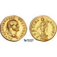 AJ200, Roman Empire, Vespasian (AD 69-79) AV Aureus (7.29g) Rome Mint, AD 74, Gold, Fortuna Standing, EF, Rare!