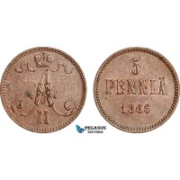 AJ207, Finland, Alexander II, 5 Pennia 1866, Helsinki Mint, EF-