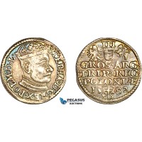 AJ213, Poland, Stefan Bathory, 3 Groschen (Trojak) 1582, Olkusz Mint, Silver, Some marks, toned AU