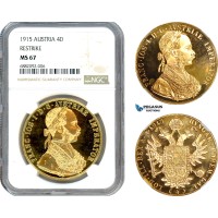 AJ221, Austria, Franz Joseph, Restrike 4 Ducats 1915, Vienna Mint, Gold, NGC MS67