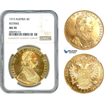 AJ223, Austria, Franz Joseph, Restrike 4 Ducats 1915, Vienna Mint, Gold, NGC MS70