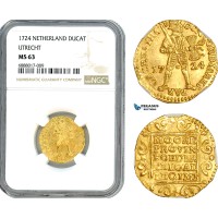 AJ242, Netherlands, Utrecht, 1 Ducat 1724, Gold, NGC MS63