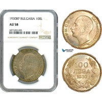 AJ257, Bulgaria, Boris III, 100 Leva 1930 BP, Budapest Mint, Silver, NGC AU58