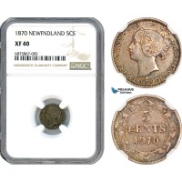 AJ258, Canada, Newfoundland, Victoria, 5 Cents 1870, Silver, NGC XF40, Key Date!