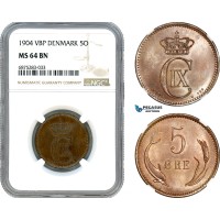 AJ262, Denmark, Christian IX, 5 Øre 1904 VBP, Copenhagen Mint, NGC MS64BN