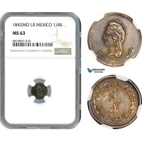 AJ269, Mexico, 1/4 Real 1842 Mo LR, Mexico Mint, Silver, NGC MS63