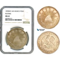 AJ270, Mexico, 1 Peso 1898 Mo AM, restrike, Mexico City Mint, Silver, NGC MS63