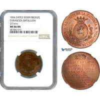 AJ276, Spain, Isabel II, 1856 Bronze Medal, Zaragoza Batallion, NGC MS66BN
