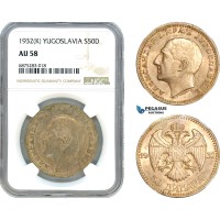 AJ280, Yugoslavia, Alexander I, 50 Dinara 1932 K, Belgrade Mint, Silver, NGC AU58