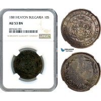 AJ281, Bulgaria, Alexander I, 10 Stotinki 1881, Heaton Mint, NGC AU53BN