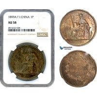 AJ302, French Indo-China, 1 Piastre 1899 A, Paris Mint, Silver, NGC AU58