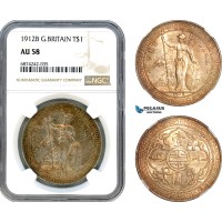 AJ308, Great Britain, Trade Dollar 1912 B, Bombay Mint, Silver, NGC AU58