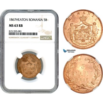 AJ309, Romania, Carol I, 5 Bani 1867, Heaton Mint, NGC MS63RB