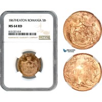 AJ310, Romania, Carol I, 5 Bani 1867, Heaton Mint, NGC MS64RD