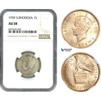 AJ317, Southern Rhodesia (Zimbabwe) George VI, 1 Shilling 1939, Silver, NGC AU58