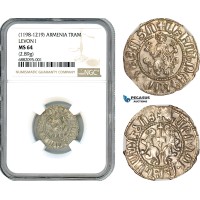 AJ322, Cilician Armenia, Royal, Levon I (1198-1219) Tram (2.89g) Silver, NGC MS64