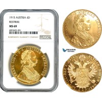 AJ325, Austria, Franz Joseph, Restrike 4 Ducats 1915, Vienna Mint, Gold, NGC MS69