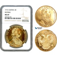 AJ326, Austria, Franz Joseph, Restrike 4 Ducats 1915, Vienna Mint, Gold, NGC MS69
