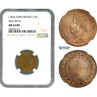 AJ329, France, Charles X, Essai 2 1/2  Centimes ND (1824) Paris Mint, MAZ-897A, NGC MS62BN, Pop 1/1