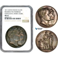 AJ330, France, Napoleon I, 1810 Silver Medal by Andrieu, Marriage to Marie Louise of Austria, Bramsen-952, NGC MS62