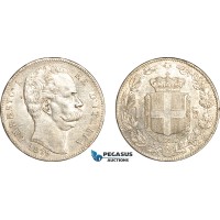 AJ382, Italy, Umberto I, 5 Lire 1879 R, Rome Mint, Silver, Cleaned EF-AU