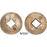 AJ383, Guadeloupe - Mexico, George III, 9 Livres (9 Shillings), ND (1811) c/s with Raised crowned "G", VF-EF, Rare!