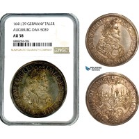 AJ390, Germany, Augsburg, Ferdinand III, Taler 1641/39, Silver, Dav-5039, NGC AU58