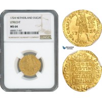 AJ394, Netherlands, Utrecht, 1 Ducat 1724, Gold, NGC MS64