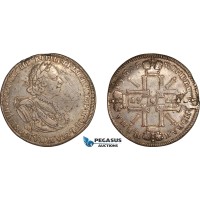 AJ399, Russia, Peter I, "Sun" Rouble 1724 СПБ, St. Petersburg Mint, Silver, Scratched, ex. Mount, VF, Rare!
