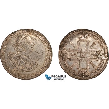 AJ399, Russia, Peter I, "Sun" Rouble 1724 СПБ, St. Petersburg Mint, Silver, Scratched, ex. Mount, VF, Rare!