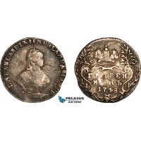 AJ403, Russia, Elisabeth, Grivennik 1748 (10 Kopeks) Moscow Mint, Silver, Dark toning, VF-XF