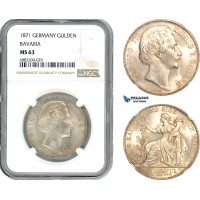 AJ470, Germany, Bavaria, Ludwig II, 1 Taler 1871 "Victory over France" Munich Mint, Silver, NGC MS63, Slab Error!