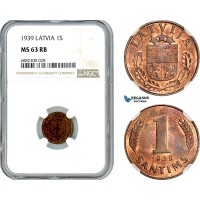 AJ479, Latvia, 1 Santims 1939, Riga Mint, NGC MS63RB