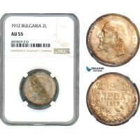 AJ498, Bulgaria, Ferdinand I, 2 Leva 1912, Kremnitz Mint, Silver, NGC AU55