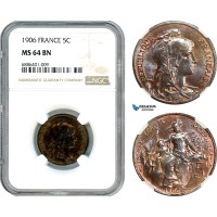 AJ520, France, Third Republic, 5 Centimes 1906, Paris Mint, NGC MS64BN