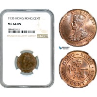 AJ524, Hong Kong, George V, 1 Cent 1933, London Mint, NGC MS64BN