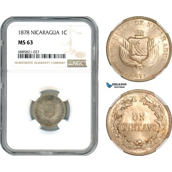 AJ532, Nicaragua, 1 Centavo 1878, NGC MS63