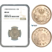 AJ533, Romania, Carol I, 10 Bani 1900, Brussels Mint, NGC MS64